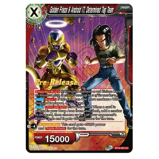 Dragon Ball Super - B16 - Realm Of The Gods - Pre-release - Golden Frieza & Android 17, Determined Tag Team - BT16-003 (Foil)