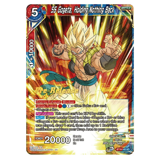 Dragon Ball Super - B16 - Realm Of The Gods - Pre-release - SS Gogeta, Holding Nothing Back - BT16-142 (Foil)