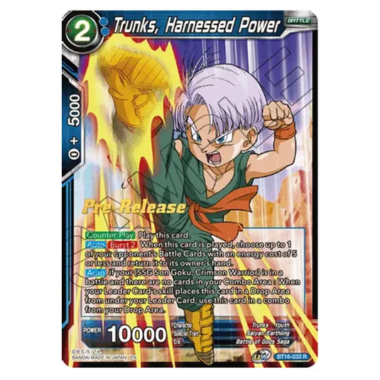 Dragon Ball Super - B16 - Realm Of The Gods - Pre-release - Trunks, Harnessed Power - BT16-033 (Foil)