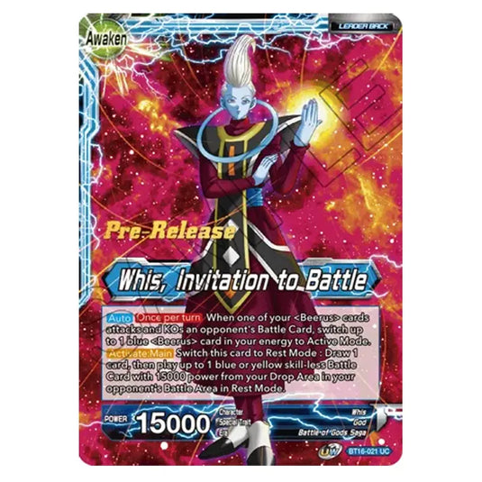 Dragon Ball Super - B16 - Realm Of The Gods - Pre-release - Whis, Invitation to Battle - BT16-021 (Foil)