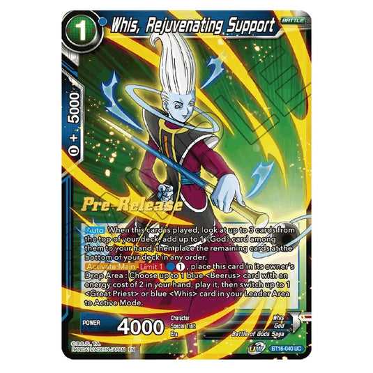 Dragon Ball Super - B16 - Realm Of The Gods - Pre-release - Whis, Rejuvenating Support - BT16-040 (Foil)