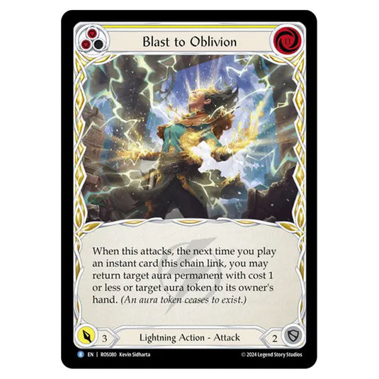 Blast to Oblivion (Yellow) ROS080 card from the Flesh & Blood set Rosetta