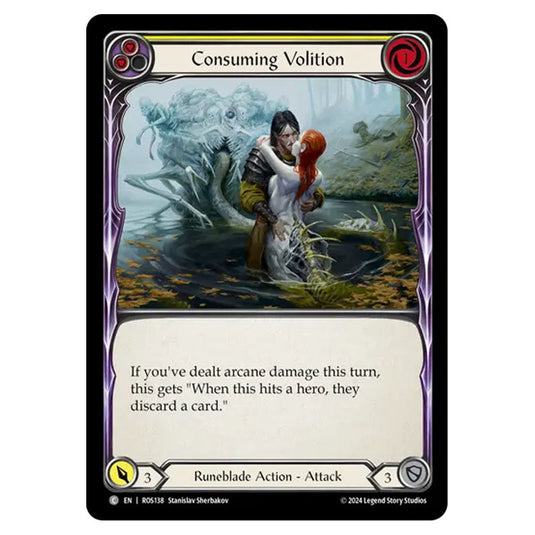 Consuming Volition (Yellow) ROS138 card from the Flesh & Blood set Rosetta