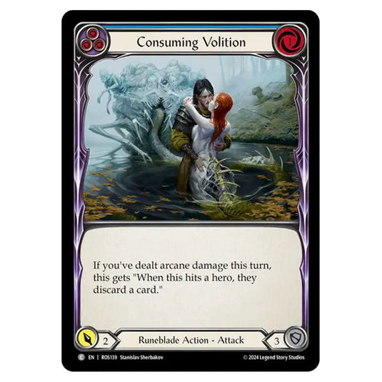 Consuming Volition (Blue) ROS139 card from the Flesh & Blood set Rosetta