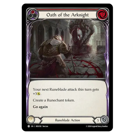 Oath of the Arknight (Red) ROS158 card from the Flesh & Blood set Rosetta