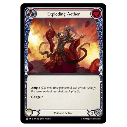 Exploding Aether (Red) ROS192 card from the Flesh & Blood set Rosetta