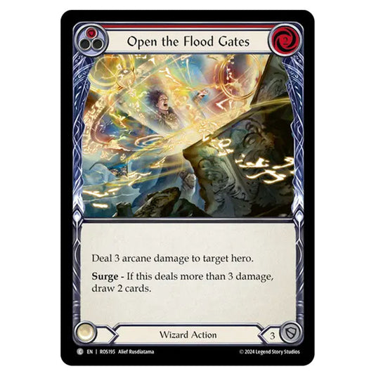 Open the Flood Gates (Red) ROS195 card from the Flesh & Blood set Rosetta