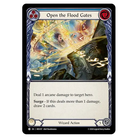 Open the Flood Gates (Blue) ROS197 card from the Flesh & Blood set Rosetta