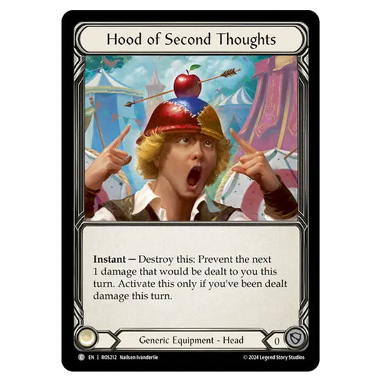 Hood of Second Thoughts ROS212-CF card from the Flesh & Blood set Rosetta