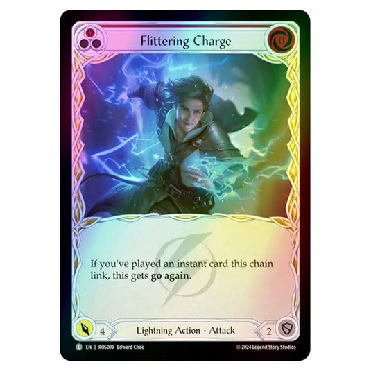 Flittering Charge (Yellow) ROS090-RF card from the Flesh & Blood set Rosetta