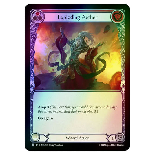 Exploding Aether (Red) ROS192-RF card from the Flesh & Blood set Rosetta