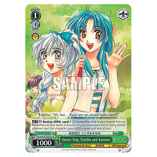 Onsen Trip, Teletha and Kaname Ffp/W120-E065S card from the Weiss Schwarz set Fujimi Fantasia Bunko Vol.2