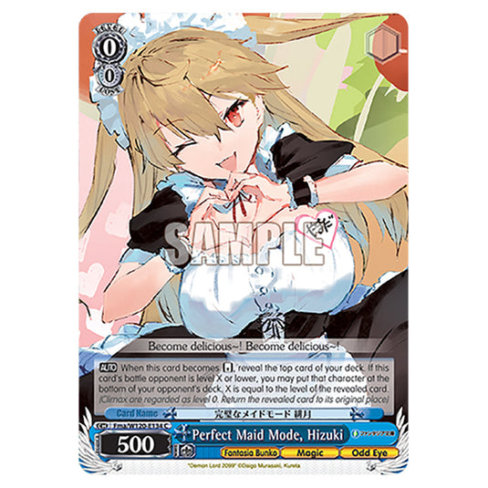 Perfect Maid Mode, Hizuki Fma/W120-E134 card from the Weiss Schwarz set Fujimi Fantasia Bunko Vol.2
