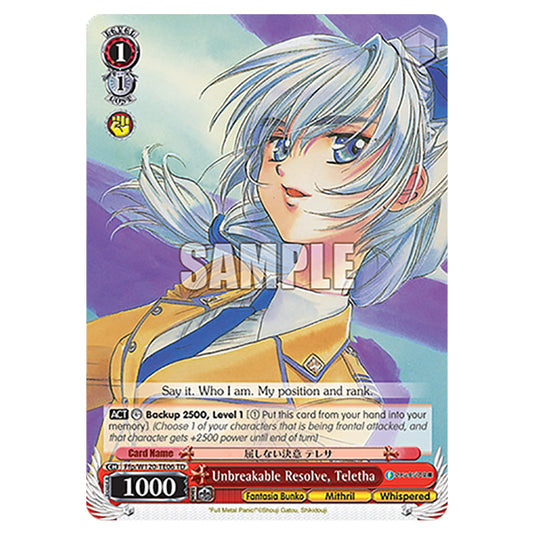 Unbreakable Resolve, Teletha Ffp/W120-TE06 card from the Weiss Schwarz set Fujimi Fantasia Bunko Vol.2
