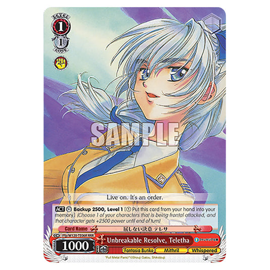 Unbreakable Resolve, Teletha Ffp/W120-TE06R card from the Weiss Schwarz set Fujimi Fantasia Bunko Vol.2