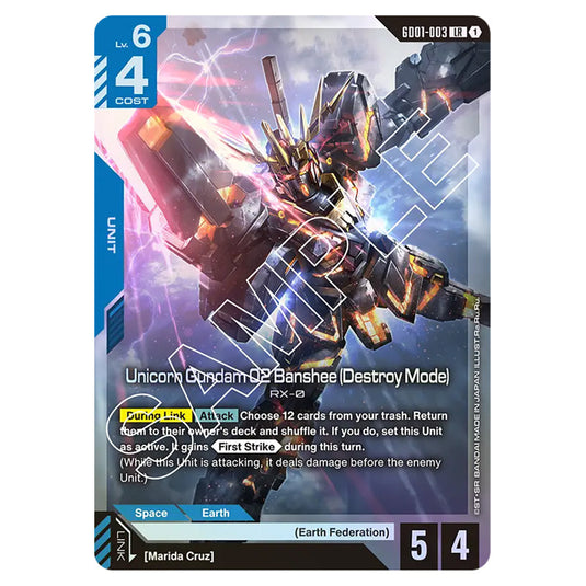 Unicorn Gundam 02 Banshee (Destroy Mode) GD01-003 card from the Gundam Card Game set Newtype Rising
