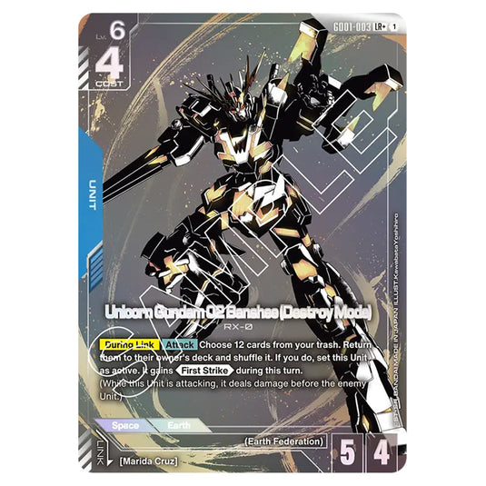 Unicorn Gundam 02 Banshee (Destroy Mode) GD01-003a card from the Gundam Card Game set Newtype Rising