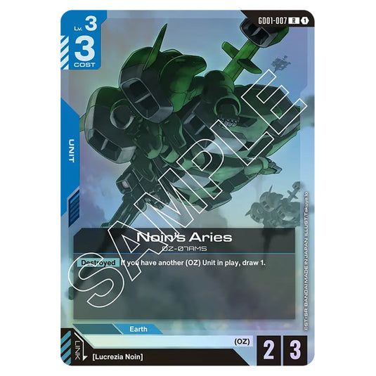 Noin's Aries GD01-007 card from the Gundam Card Game set Newtype Rising