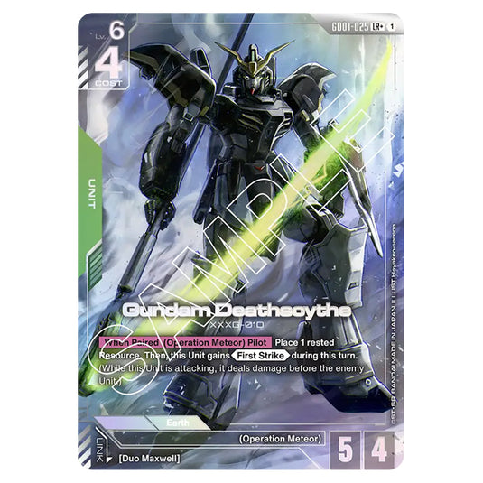 Gundam Deathscythe GD01-025a card from the Gundam Card Game set Newtype Rising