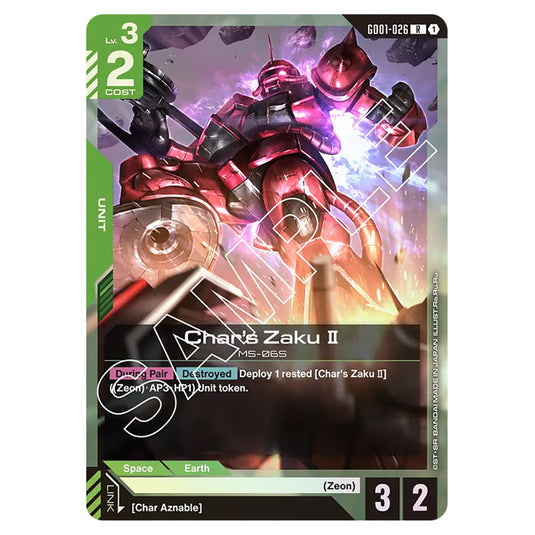 Char's Zaku Ⅱ GD01-026 card from the Gundam Card Game set Newtype Rising