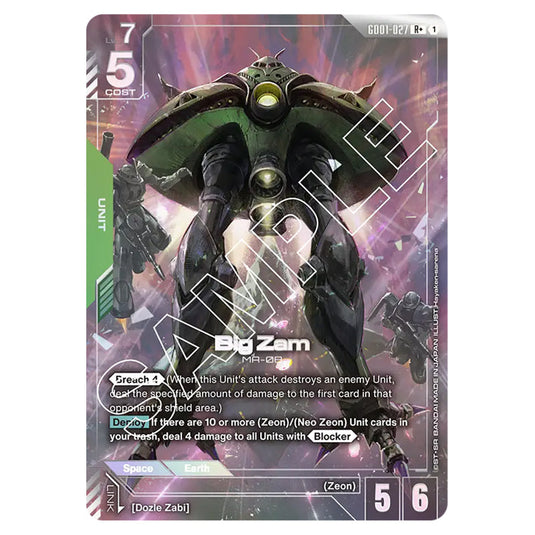 Big Zam GD01-027a card from the Gundam Card Game set Newtype Rising