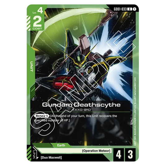 Gundam Deathscythe GD01-033 card from the Gundam Card Game set Newtype Rising