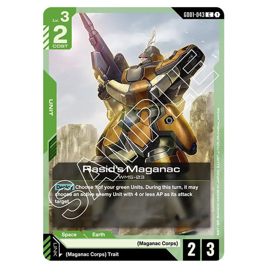 Rasid's Maganac GD01-043 card from the Gundam Card Game set Newtype Rising