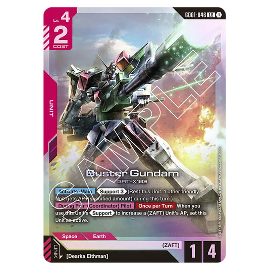Buster Gundam GD01-046 card from the Gundam Card Game set Newtype Rising