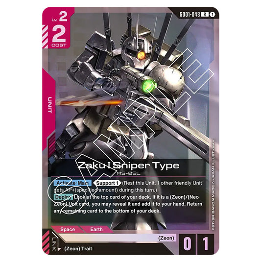 Zaku I Sniper Type GD01-048 card from the Gundam Card Game set Newtype Rising