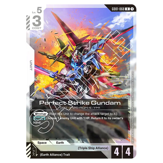 Perfect Strike Gundam GD01-068 card from the Gundam Card Game set Newtype Rising