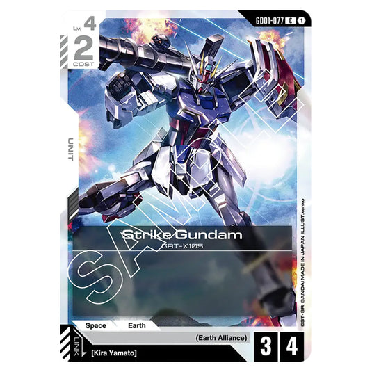 Strike Gundam GD01-077 card from the Gundam Card Game set Newtype Rising