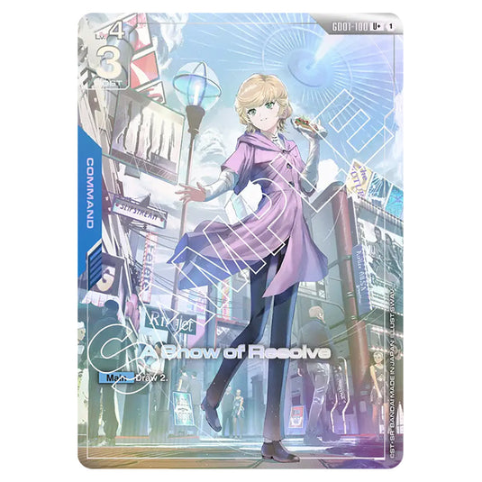 A Show of Resolve GD01-100a card from the Gundam Card Game set Newtype Rising