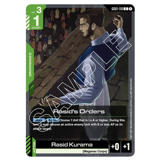 Rasid's Orders GD01-110 card from the Gundam Card Game set Newtype Rising