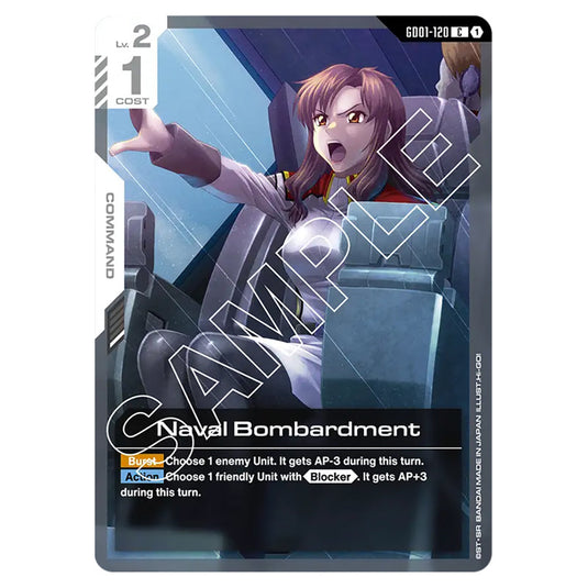 Naval Bombardment GD01-120 card from the Gundam Card Game set Newtype Rising