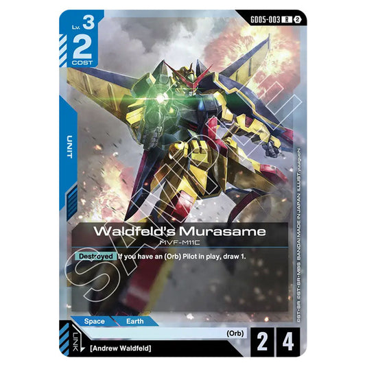 Waldfeld's Murasame GD05-003 card from the Gundam Card Game set Freedom Ascension