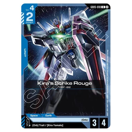 Kira's Strike Rouge GD05-010 card from the Gundam Card Game set Freedom Ascension