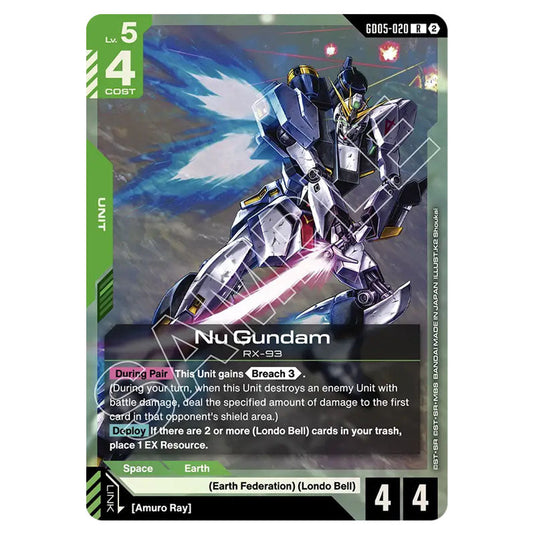 Nu Gundam GD05-020 card from the Gundam Card Game set Freedom Ascension