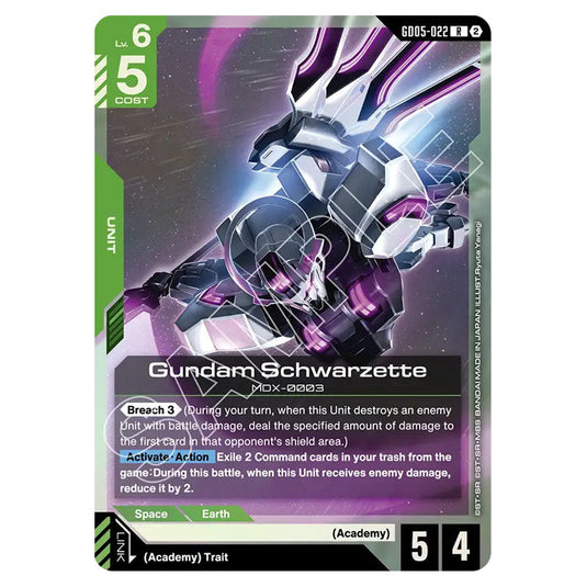 Gundam Schwarzette GD05-022 card from the Gundam Card Game set Freedom Ascension