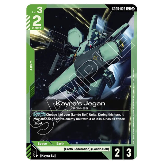 Kayra's Jegan GD05-028 card from the Gundam Card Game set Freedom Ascension