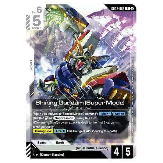 Shining Gundam (Super Mode) GD05-068 card from the Gundam Card Game set Freedom Ascension