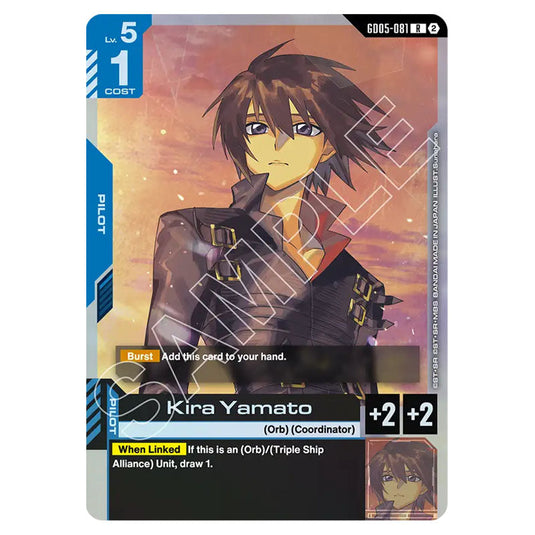 Kira Yamato GD05-081 card from the Gundam Card Game set Freedom Ascension