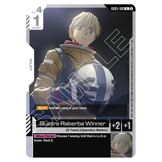 Quatre Raberba Winner GD05-100 card from the Gundam Card Game set Freedom Ascension