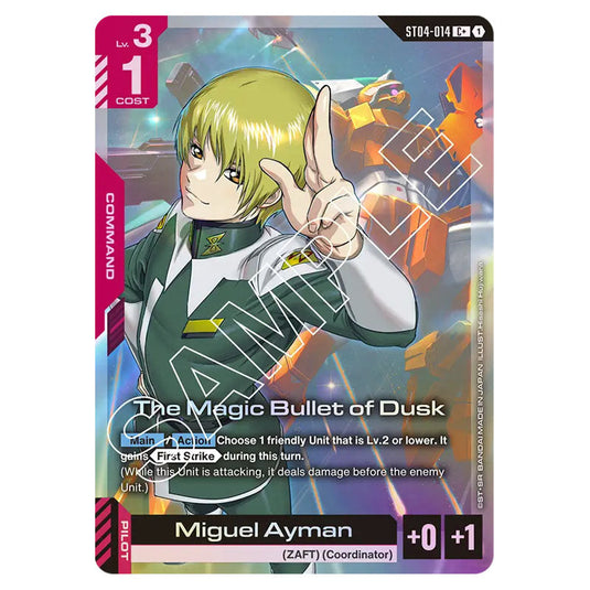 The Magic Bullet of Dusk ST04-014-a card from the Gundam Card Game set SEED Strike