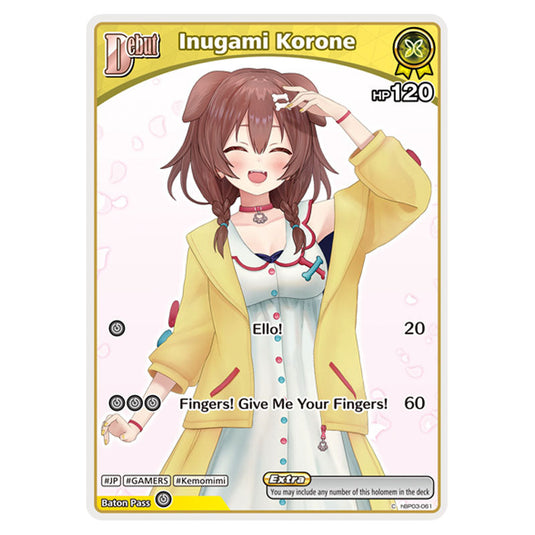 Inugami Korone is a holomem Card From the Hololive Official Card Game Set Ayakashi Vermilion hBP06-hBP03-061