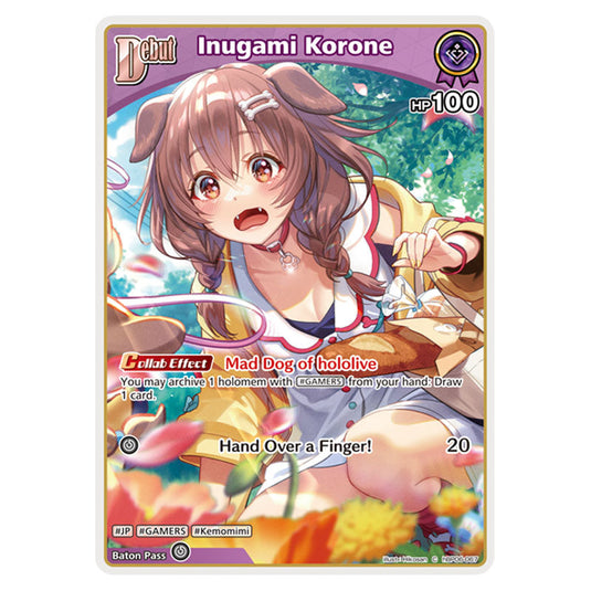 Inugami Korone is a holomem Card From the Hololive Official Card Game Set Ayakashi Vermilion hBP06-067
