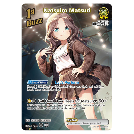 Natsuiro Matsuri is a Buzz holomem Card From the Hololive Official Card Game Set Ayakashi Vermilion hBP06-076a