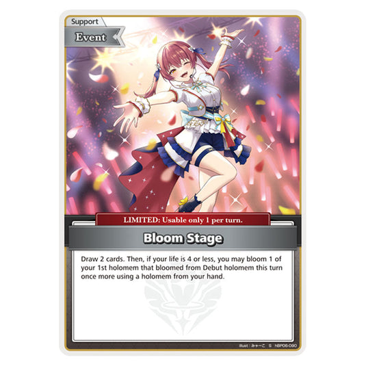 Bloom Stage is a Support,Event,LIMITED Card From the Hololive Official Card Game Set Ayakashi Vermilion hBP06-090