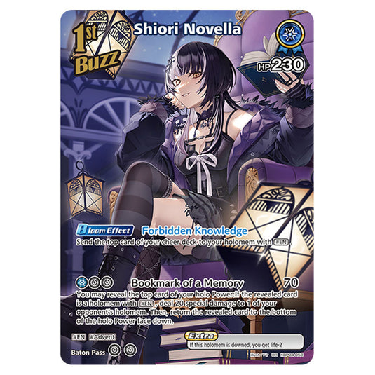 Shiori Novella is a Buzz holomem Card From the Hololive Official Card Game Set Curious Universe hBP04-053a