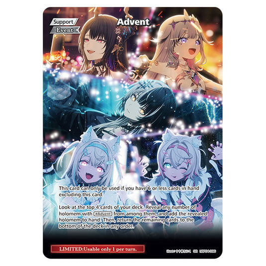 Advent is a Support,Event,LIMITED Card From the Hololive Official Card Game Set Curious Universe hBP04-096a