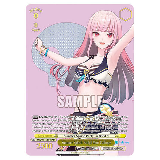 Summer Splash Party! Mori Calliope HOL/WE44-E04SP card from the Weiss Schwarz set Hololive Production Summer Collection